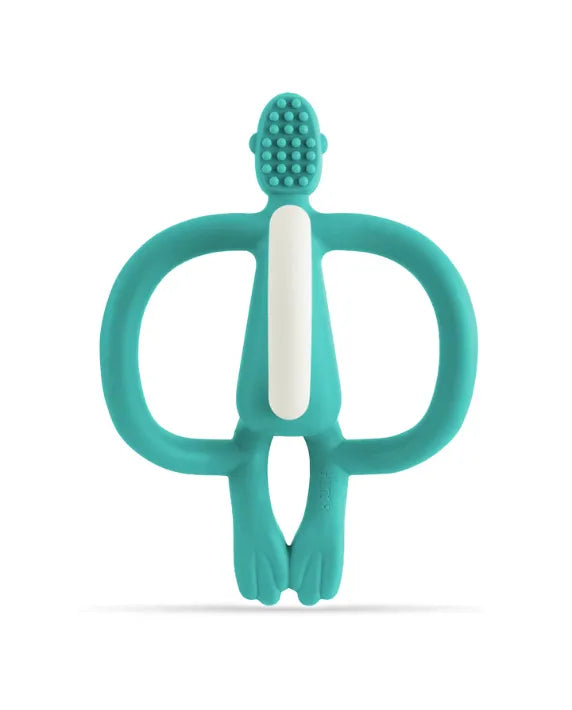 Matchstick Monkey Teething Toy and Gel Applicator - Emerald baby teether for sore gums with textured bumps and easy-grip design