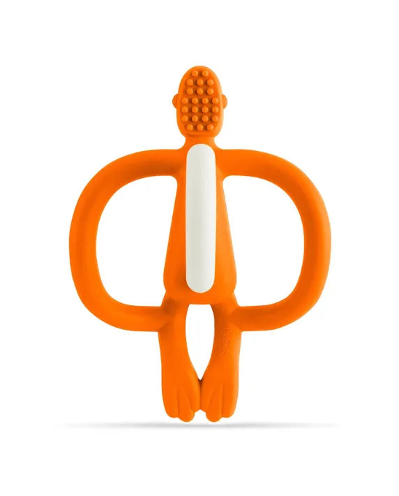 Matchstick Monkey Teething Toy and Gel Applicator - Orange baby teether for sore gums with textured bumps and easy-grip design