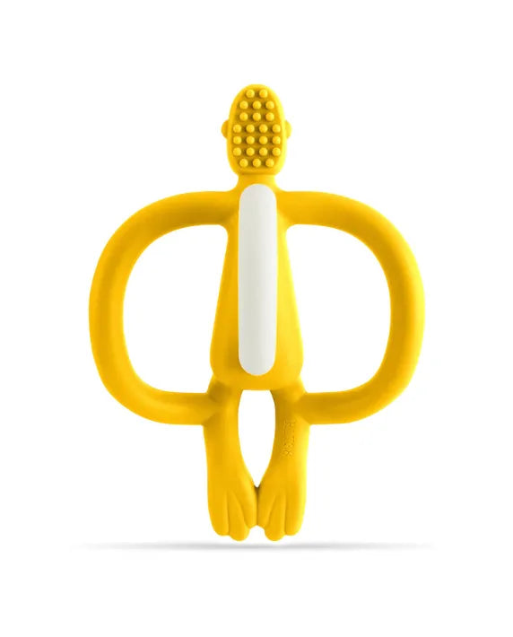 Matchstick Monkey Teething Toy and Gel Applicator - Yellow baby teether for sore gums with textured bumps and easy-grip design