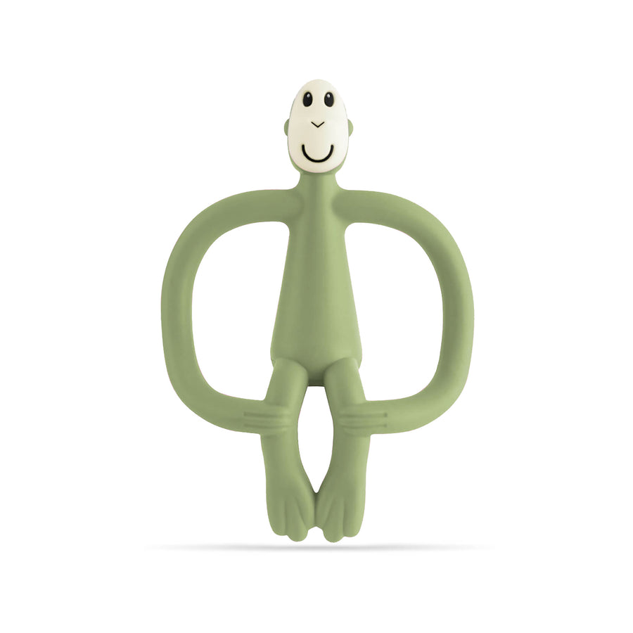 Matchstick Monkey Teething Toy and Gel Applicator - Olive baby teether for sore gums with textured bumps and easy-grip design